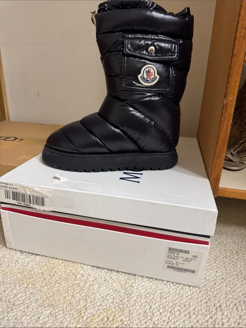 Moncler Black Quilted Puffer Boot with Logo Patch